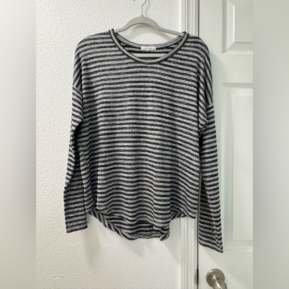 Rag & bone The Knit Striped Long-Sleeve Tee grey black size medium - Picture 3 of 7